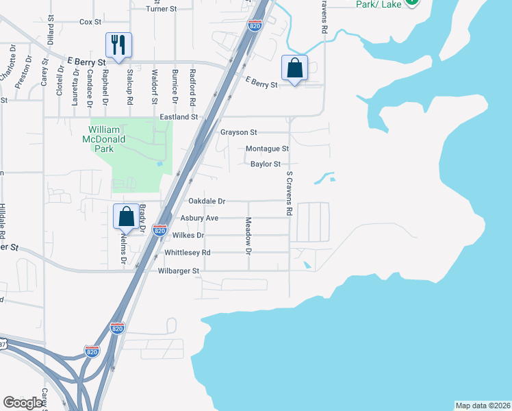map of restaurants, bars, coffee shops, grocery stores, and more near 5904 Oakdale Drive in Fort Worth