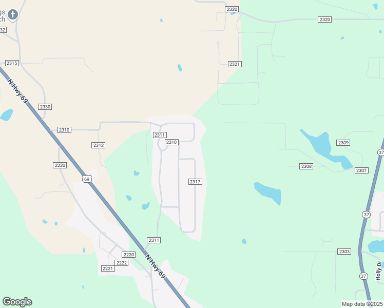 map of restaurants, bars, coffee shops, grocery stores, and more near 875 County Road 2310 in Mineola