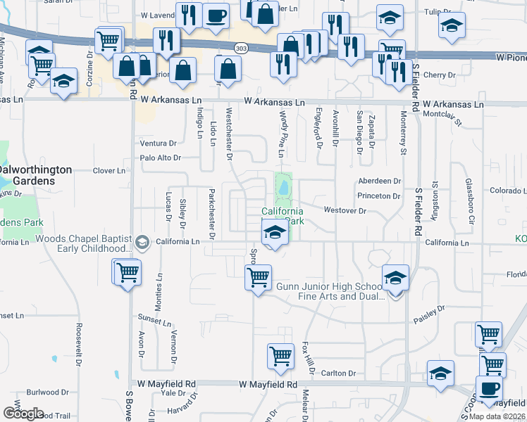 map of restaurants, bars, coffee shops, grocery stores, and more near 2012 Westbain Drive in Arlington