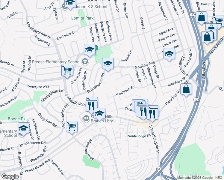 map of restaurants, bars, coffee shops, grocery stores, and more near 208 Parkbrook Place in San Diego