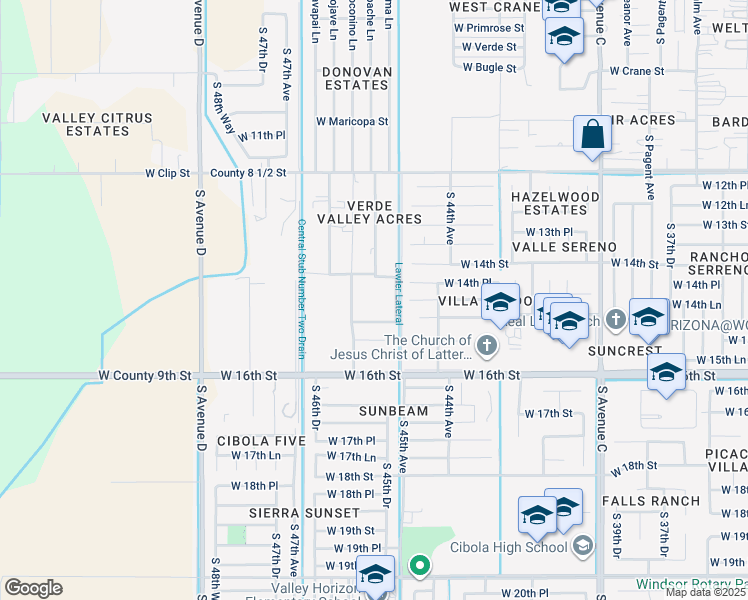 map of restaurants, bars, coffee shops, grocery stores, and more near 1475 South 46th Avenue in Yuma