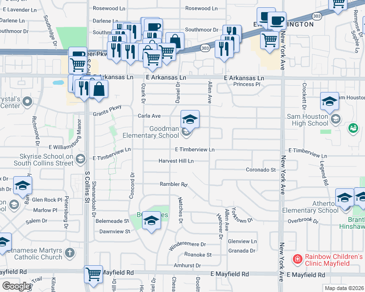 map of restaurants, bars, coffee shops, grocery stores, and more near 1400 Rebecca Lane in Arlington