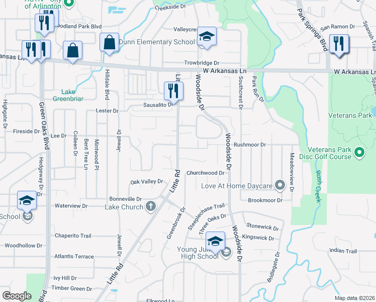 map of restaurants, bars, coffee shops, grocery stores, and more near 4511 Moore's Landing in Arlington
