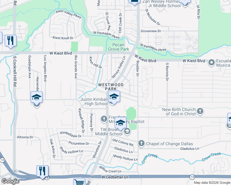map of restaurants, bars, coffee shops, grocery stores, and more near 3437 Mapleleaf Lane in Dallas