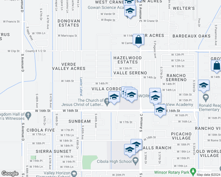 map of restaurants, bars, coffee shops, grocery stores, and more near 1472 S 43rd Ave in Yuma