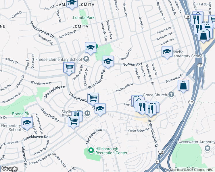 map of restaurants, bars, coffee shops, grocery stores, and more near 99 Parkcreek Court in San Diego