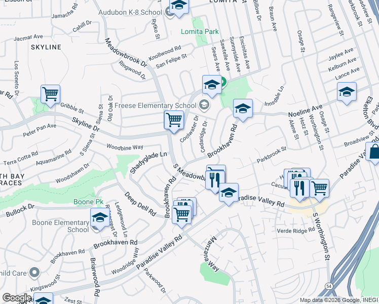 map of restaurants, bars, coffee shops, grocery stores, and more near 251 Flowerdale Lane in San Diego