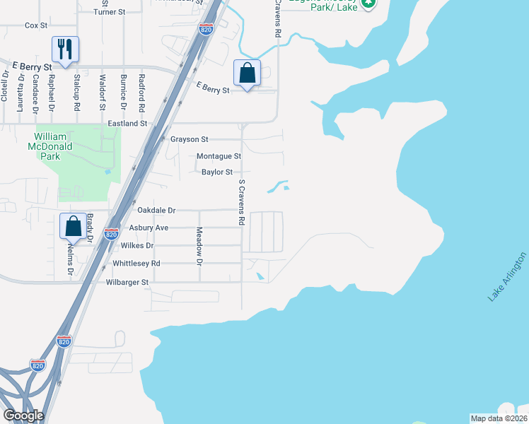 map of restaurants, bars, coffee shops, grocery stores, and more near 6009 Sunnyside Drive in Fort Worth