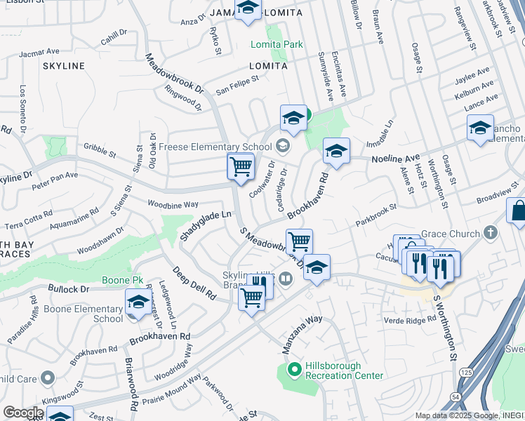 map of restaurants, bars, coffee shops, grocery stores, and more near 262 Flowerdale Lane in San Diego