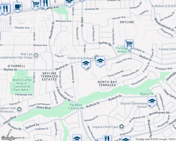 map of restaurants, bars, coffee shops, grocery stores, and more near 735 Felton Street in San Diego