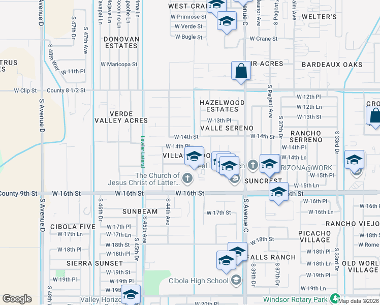 map of restaurants, bars, coffee shops, grocery stores, and more near 1400-1472 South 43rd Avenue in Yuma
