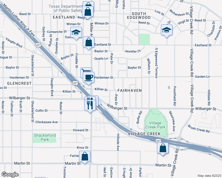 map of restaurants, bars, coffee shops, grocery stores, and more near 4220 Pate Drive in Fort Worth