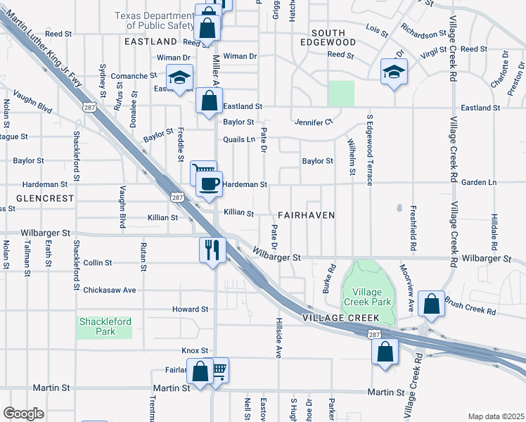 map of restaurants, bars, coffee shops, grocery stores, and more near 4220 Pate Drive in Fort Worth