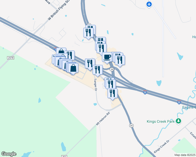 map of restaurants, bars, coffee shops, grocery stores, and more near Interstate 20 Frontage Road in Terrell