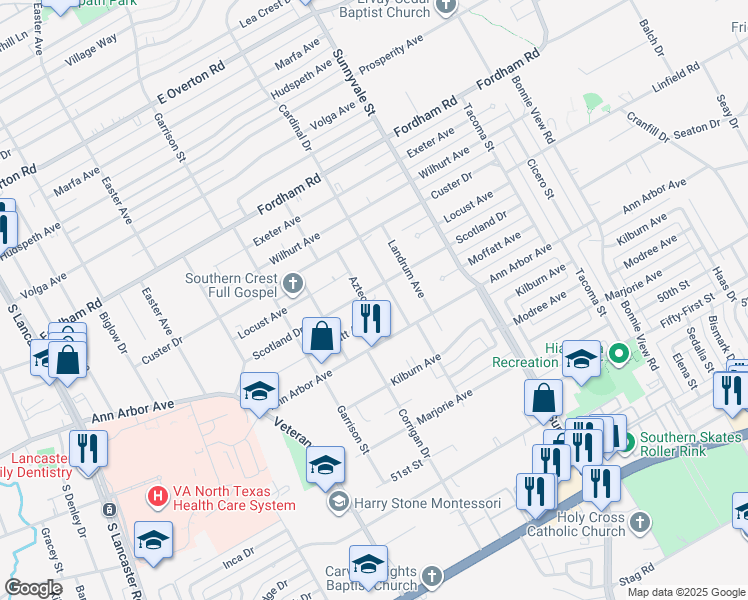 map of restaurants, bars, coffee shops, grocery stores, and more near 4308 Aztec Drive in Dallas