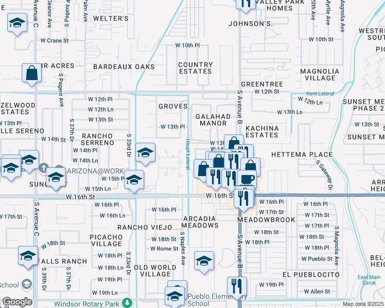 map of restaurants, bars, coffee shops, grocery stores, and more near 1401 South 28th Avenue in Yuma