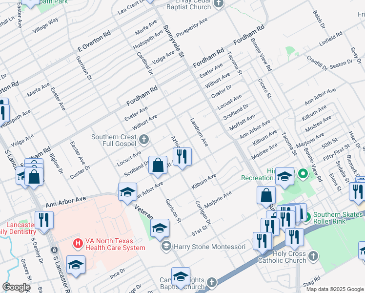 map of restaurants, bars, coffee shops, grocery stores, and more near 4308 Aztec Drive in Dallas