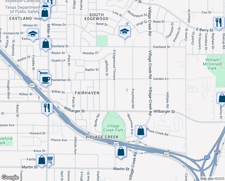 map of restaurants, bars, coffee shops, grocery stores, and more near 4304 South Edgewood Terrace in Fort Worth