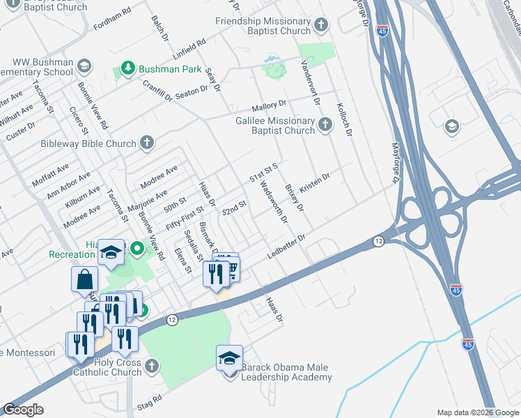 map of restaurants, bars, coffee shops, grocery stores, and more near 3269 Kristen Dr in Dallas