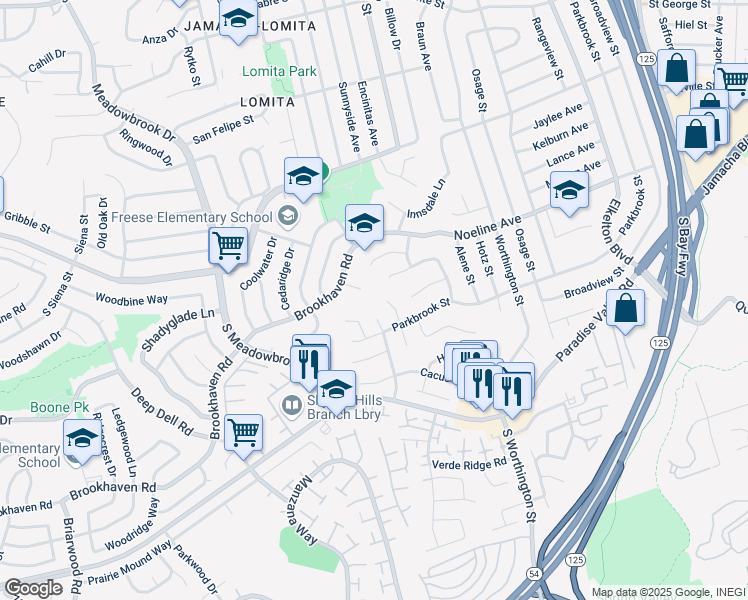 map of restaurants, bars, coffee shops, grocery stores, and more near 208 Parkbrook Place in San Diego