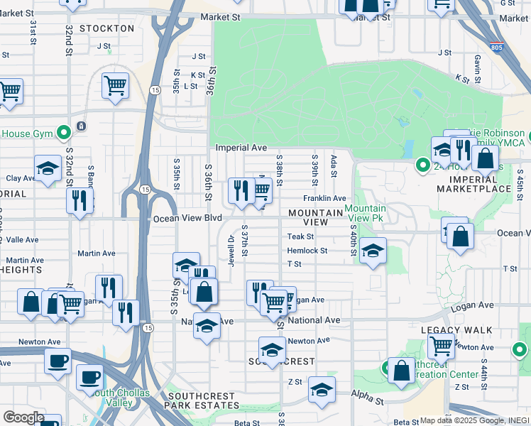 map of restaurants, bars, coffee shops, grocery stores, and more near in San Diego