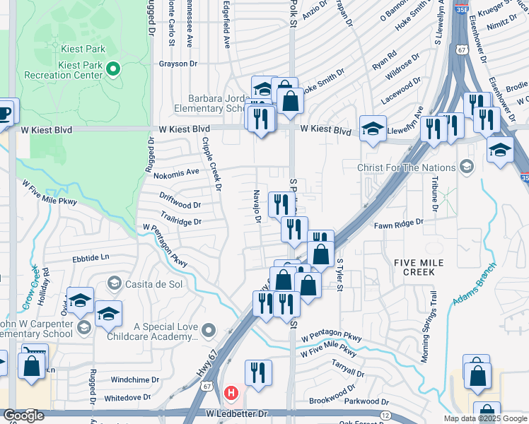 map of restaurants, bars, coffee shops, grocery stores, and more near 1971 Leath Street in Dallas