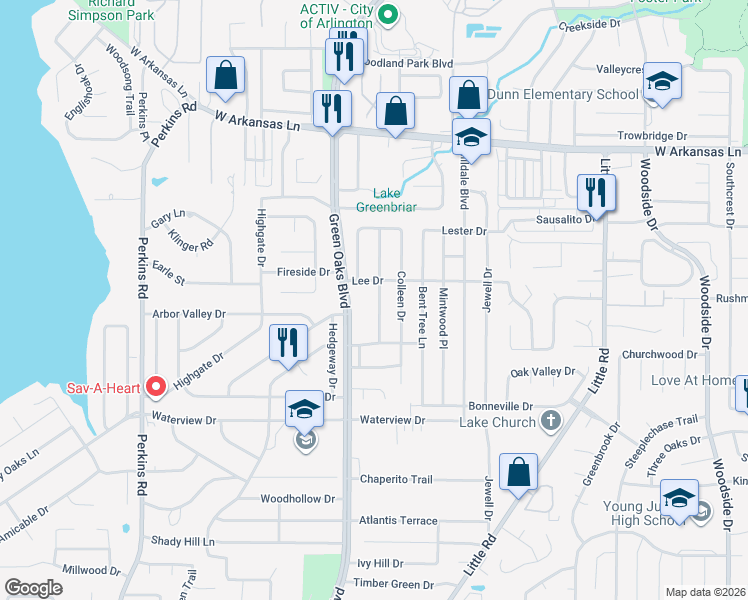 map of restaurants, bars, coffee shops, grocery stores, and more near 2606 Nelwin Place in Arlington