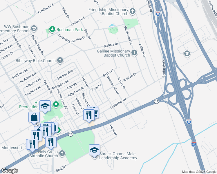 map of restaurants, bars, coffee shops, grocery stores, and more near 3269 Kristen Drive in Dallas