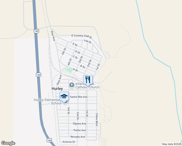 map of restaurants, bars, coffee shops, grocery stores, and more near 102 B St in Hurley