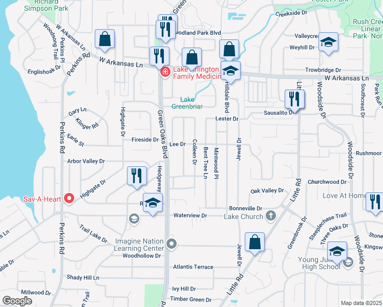 map of restaurants, bars, coffee shops, grocery stores, and more near 2606 Colleen Drive in Arlington