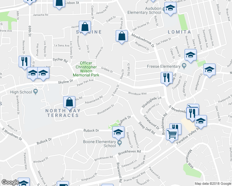 map of restaurants, bars, coffee shops, grocery stores, and more near 11 Deep Dell Road in San Diego