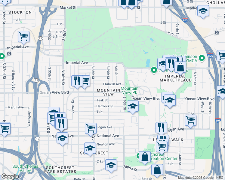 map of restaurants, bars, coffee shops, grocery stores, and more near 3922 Ocean View Boulevard in San Diego