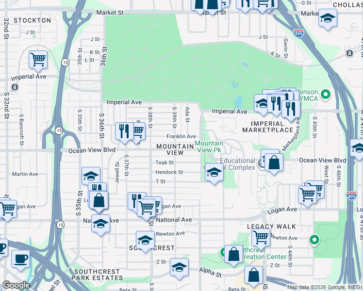 map of restaurants, bars, coffee shops, grocery stores, and more near 3922 Ocean View Boulevard in San Diego