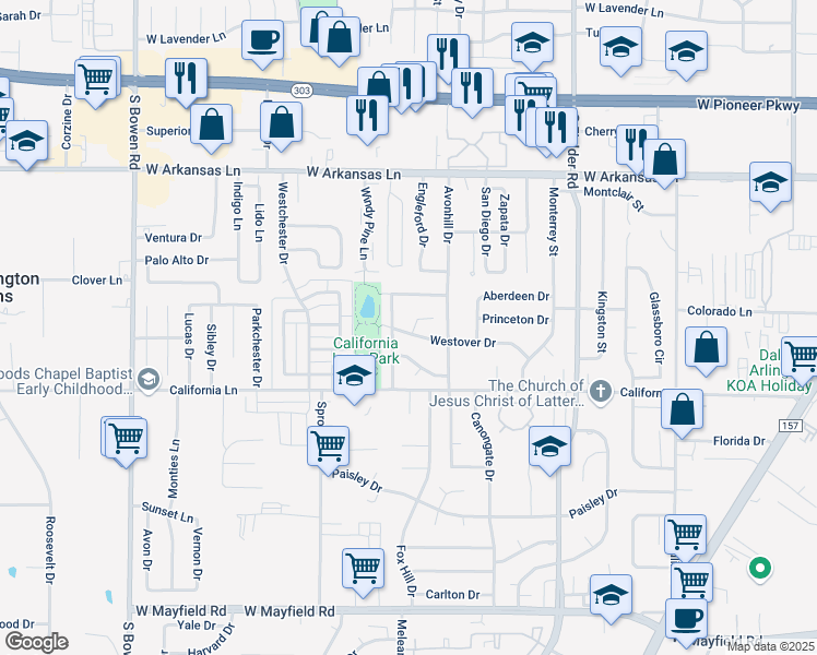 map of restaurants, bars, coffee shops, grocery stores, and more near 1919 Westover Court in Arlington