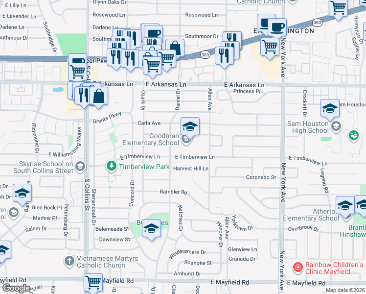 map of restaurants, bars, coffee shops, grocery stores, and more near 1400 Rebecca Lane in Arlington