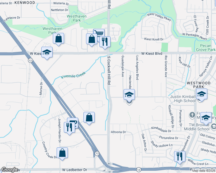 map of restaurants, bars, coffee shops, grocery stores, and more near 3535 South Cockrell Hill Road in Dallas