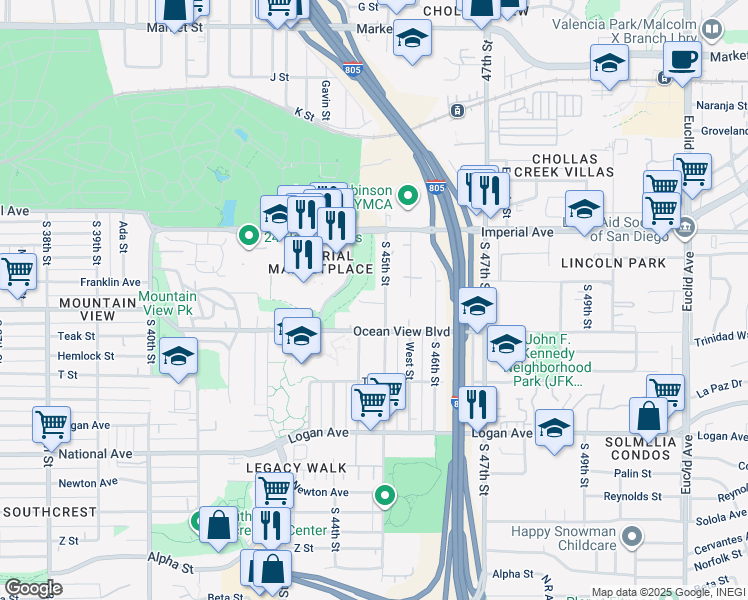map of restaurants, bars, coffee shops, grocery stores, and more near 4452 Benfield Court in San Diego