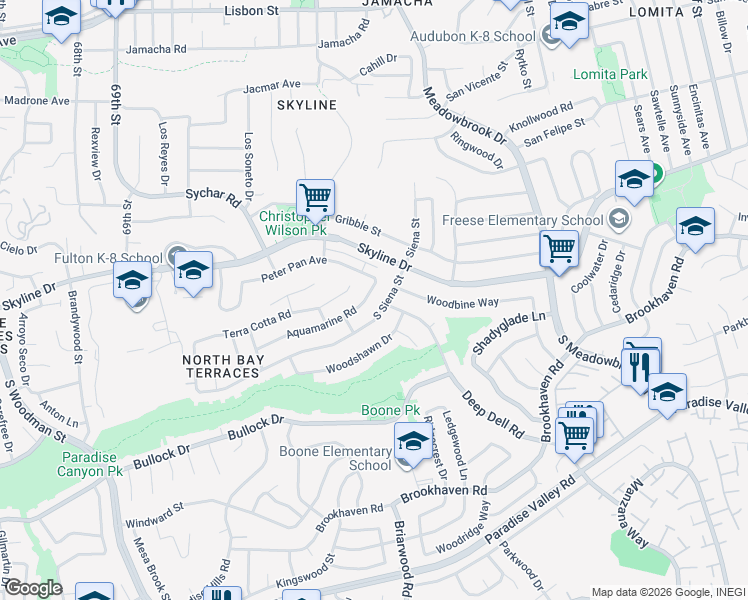 map of restaurants, bars, coffee shops, grocery stores, and more near 11 Deep Dell Road in San Diego