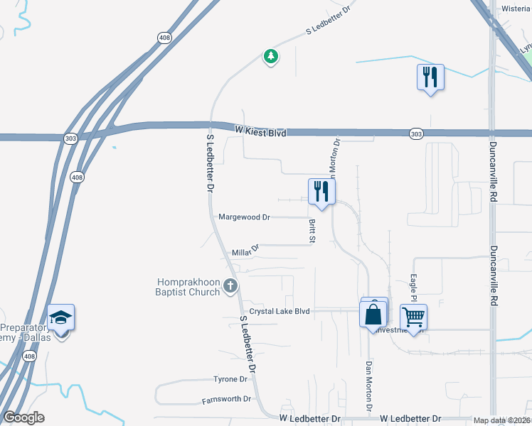 map of restaurants, bars, coffee shops, grocery stores, and more near 5741 Margewood Drive in Dallas