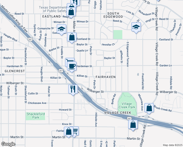 map of restaurants, bars, coffee shops, grocery stores, and more near 4220 Pate Drive in Fort Worth