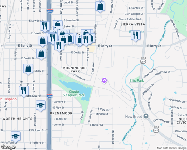 map of restaurants, bars, coffee shops, grocery stores, and more near 3289 Todd Avenue in Fort Worth