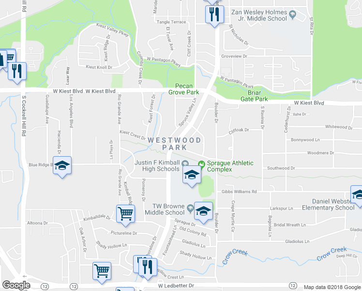 map of restaurants, bars, coffee shops, grocery stores, and more near 3437 Mapleleaf Lane in Dallas