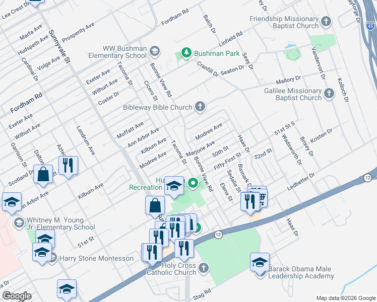 map of restaurants, bars, coffee shops, grocery stores, and more near 4643 Bonnie View Road in Dallas
