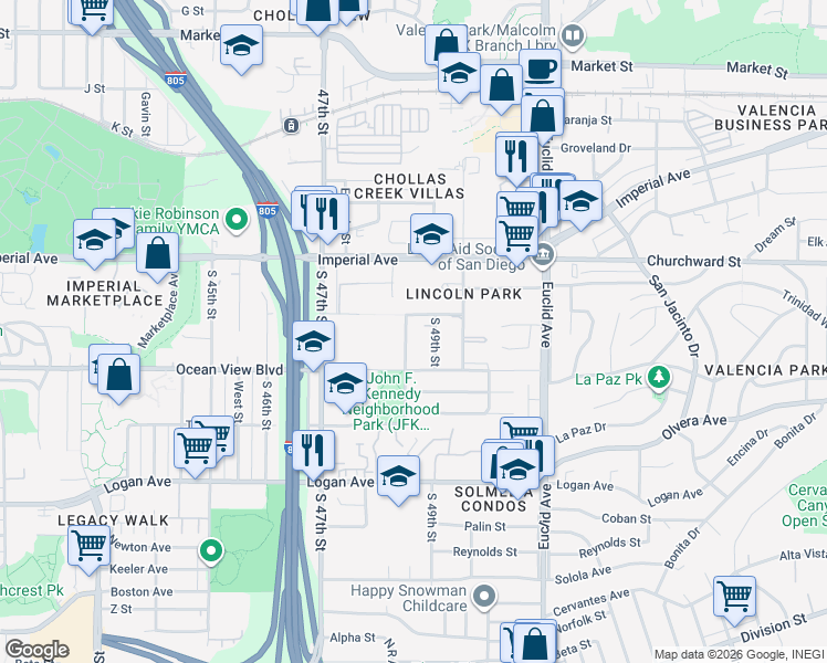 map of restaurants, bars, coffee shops, grocery stores, and more near 325 Gloria Street in San Diego