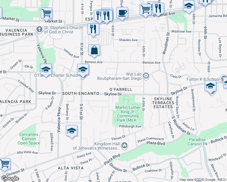 map of restaurants, bars, coffee shops, grocery stores, and more near in San Diego