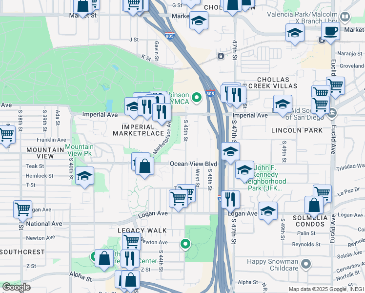 map of restaurants, bars, coffee shops, grocery stores, and more near 4452 Benfield Court in San Diego