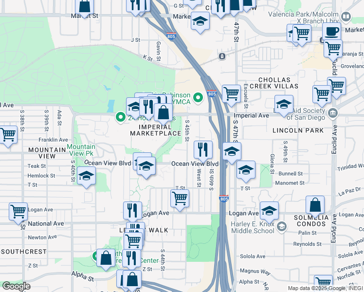 map of restaurants, bars, coffee shops, grocery stores, and more near 4446 Benfield Court in San Diego