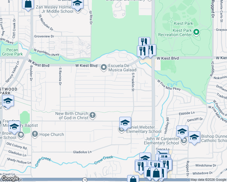 map of restaurants, bars, coffee shops, grocery stores, and more near 2628 Bonnywood Lane in Dallas