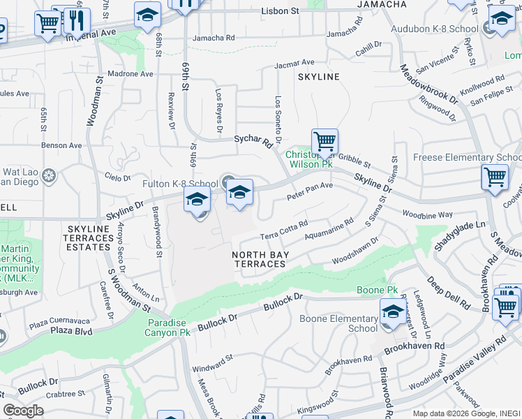map of restaurants, bars, coffee shops, grocery stores, and more near 162 Buccaneer Drive in San Diego
