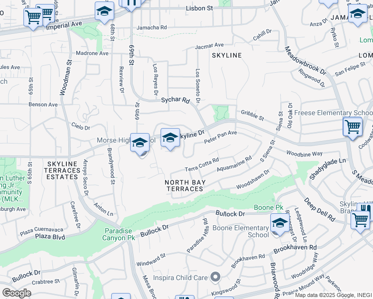 map of restaurants, bars, coffee shops, grocery stores, and more near in San Diego